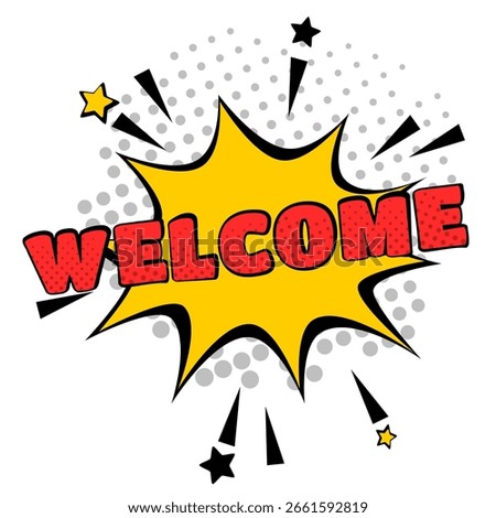 welcome cartoon comics style, vector poster or banner, social media post