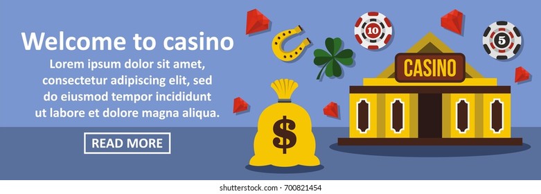 Welcome to casino banner horizontal concept. Flat illustration of welcome to casino banner horizontal vector concept for web