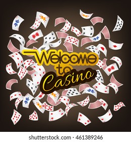 Welcome to Casino sign with poker card scattered