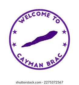 Welcome to Cayman Brac stamp. Grunge island round stamp with texture in Wild Violet color theme. Vintage style geometric Cayman Brac seal. Trendy vector illustration.