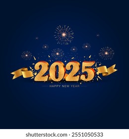 Welcome, celebration post design for happy new year 2025 with 3d golden color.