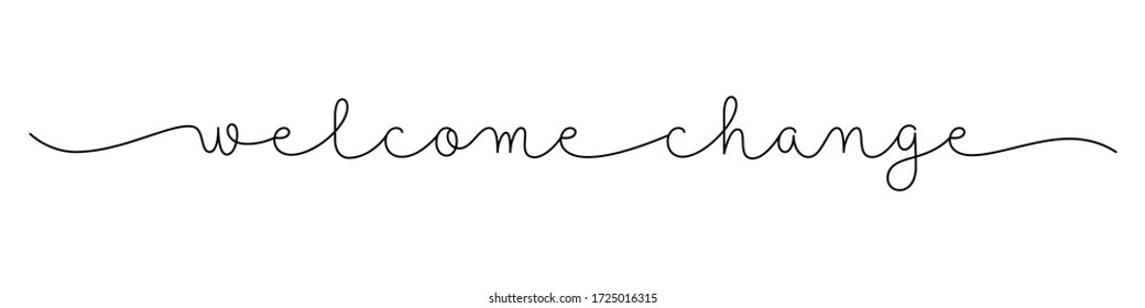 WELCOME CHANGE black vector monoline calligraphy banner with swashes