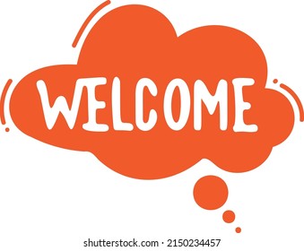 Welcome chat message sticker. Comic speech cloud