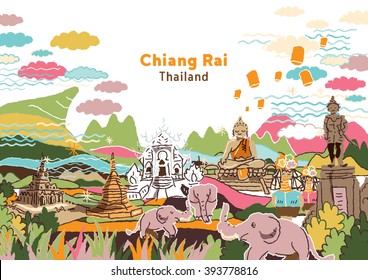 Welcome to Chiang Rai Thailand - freehand drawing illustration