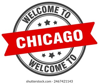 Bienvenidos al sello de Chicago. Signo redondo de Chicago aislado sobre fondo blanco