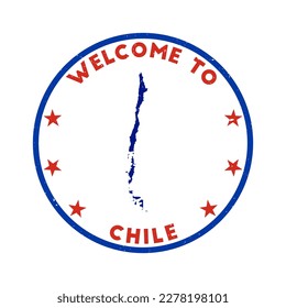 Welcome to Chile stamp. Grunge country round stamp with texture in red and blue color theme. Vintage style geometric Chile seal. Awesome vector illustration.