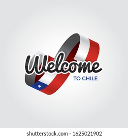 Welcome to Chile symbol with flag, simple modern logo on white background, vector illustration