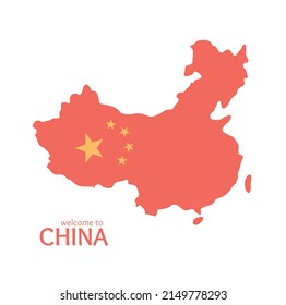 Welcome to China Concept Poster Card with Red Silhouette Map. Vector illustration of Cartography and Flag