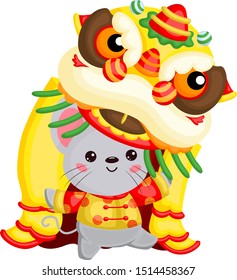Welcome Chinese New Year, Rat performs Chinese New Year Lion Dance. Isolated.