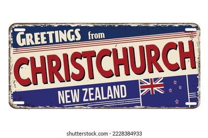 Welcome to Christchurch vintage rusty license plate on a white background, vector illustration