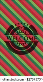 Welcome christmas colors style emblem.
