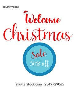 Venta de Navidad de bienvenida 50% de descuento ilustrador de Vector de Fondo de pantalla, diseño de logotipo de Navidad de bienvenida, evento próximo, tarjeta de Navidad de bienvenida, oferta de venta del 50%