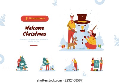 Welcome Christmas and winter season illustration bundle pack