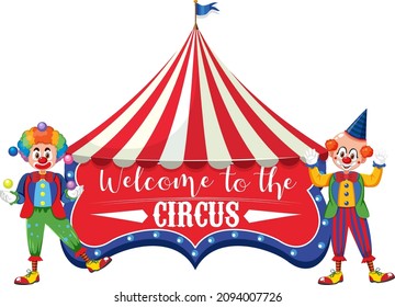 Welcome to the circus banner with clown performance illustration