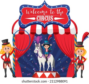Welcome to the circus banner with magician performance illustration