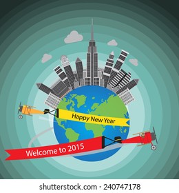 Welcome to city business 2015 year with vintage air plane concept