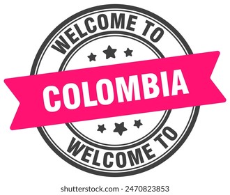 Welcome to Colombia stamp. Colombia round sign isolated on white background