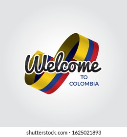 Welcome to Colombia symbol with flag, simple modern logo on white background, vector illustration