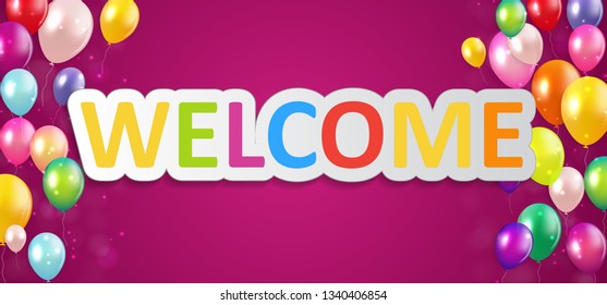 Welcome color banner for kids zone with balloons. Vector Illustration EPS10