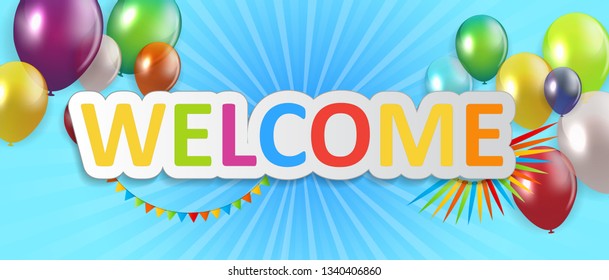 Welcome color banner for kids zone with balloons. Vector Illustration EPS10
