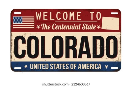 Welcome to Colorado vintage rusty license plate on a white background, vector illustration