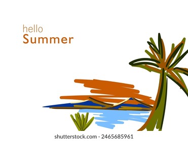 welcome the colorful Summer. art drawing Horizontal poster, greeting card, for website