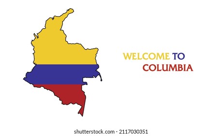 welcome to Columbia stylized outline map of Columbia with national flag icon. Flag color map of Columbia vector illustration.