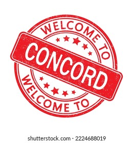 Bienvenido a Concord. Impresión de un sello redondo con una escoria. Estilo plano