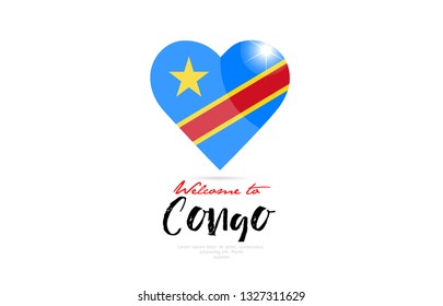 Welcome to Congo country flag inside love heart  design suitable for a logo icon design