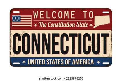 Welcome to Connecticut vintage rusty license plate on a white background, vector illustration