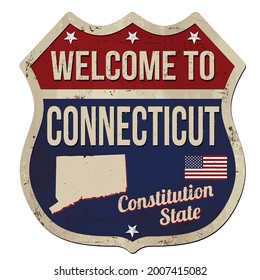 Welcome to Connecticut vintage rusty metal sign on a white background, vector illustration