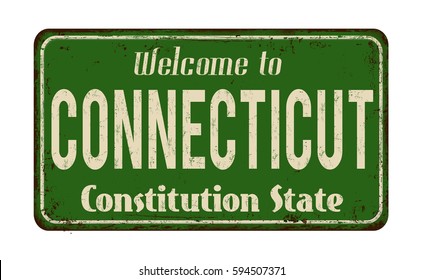 Welcome to Connecticut vintage rusty metal sign on a white background, vector illustration