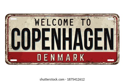 Welcome to Copenhagen vintage rusty metal plate on a white background, vector illustration