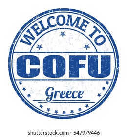 Welcome to Corfu grunge rubber stamp on white background, vector illustration