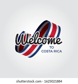 Welcome to Costa Rica symbol with flag, simple modern logo on white background, vector illustration