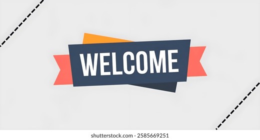 "WELCOME" creative illustration banner,flat minimalistic vector useful for greetings,celebrations etc.