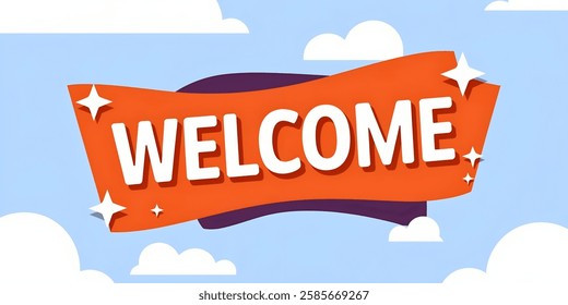 "WELCOME" creative illustration banner,flat minimalistic vector useful for greetings,celebrations etc.