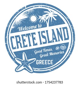 Bienvenido a la isla de Creta estampado de goma grunge sobre fondo blanco, ilustración vectorial