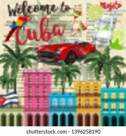 Welcome to Cuba poster with cuban traditional elements.