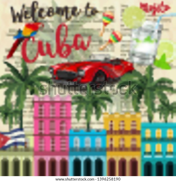 Welcome\
to Cuba poster with cuban traditional\
elements.