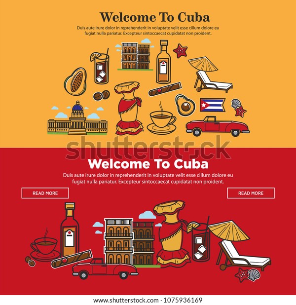 Welcome
to Cuba promotional poster with national
symbols