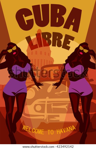 Welcome to
Cuba retro poster. Cuba Libre. Vector
stok.