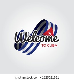 Welcome to Cuba symbol with flag, simple modern logo on white background, vector illustration