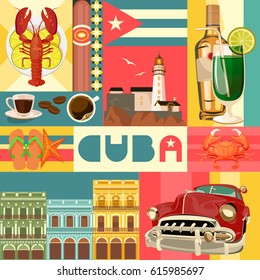 Welcome to Cuba  Travel poster concept. Vector illustration with Cuban culture in trendy style. Havana.