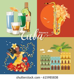 Welcome to Cuba  Travel poster concept. Vector illustration with Cuban culture in trendy style. Havana.
