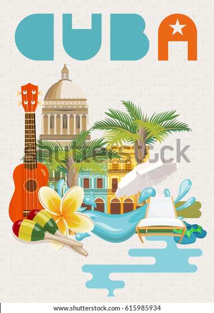 Welcome to Cuba  Travel
poster concept. Vector illustration with Cuban culture in trendy
style. Havana.