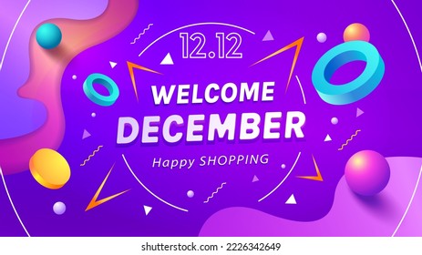 Herzlich willkommen im Dezember Template Design, 12.12 Shopping Thema. Hintergrund
leuchtend bunt. Feierlichkeiten zum Jahresende, Nachlässe zum Jahresende im Dezember.