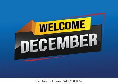 welcome December word text concept icon logo sign symbol vector note 3d style for use landing page, template, social media, web, mobile app, poster, banner, flyer, background, gift card, coupon

