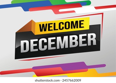 welcome December word text concept icon logo sign symbol vector note 3d style for use landing page, template, social media, web, mobile app, poster, banner, flyer, background, gift card, coupon

