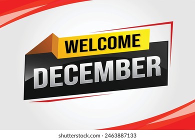 welcome December word text concept icon logo sign symbol vector note 3d style for use landing page, template, social media, web, mobile app, poster, banner, flyer, background, gift card, coupon

